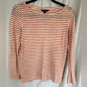 Banana Republic Retail Striped Long Sleeve Top - Orange and White Small